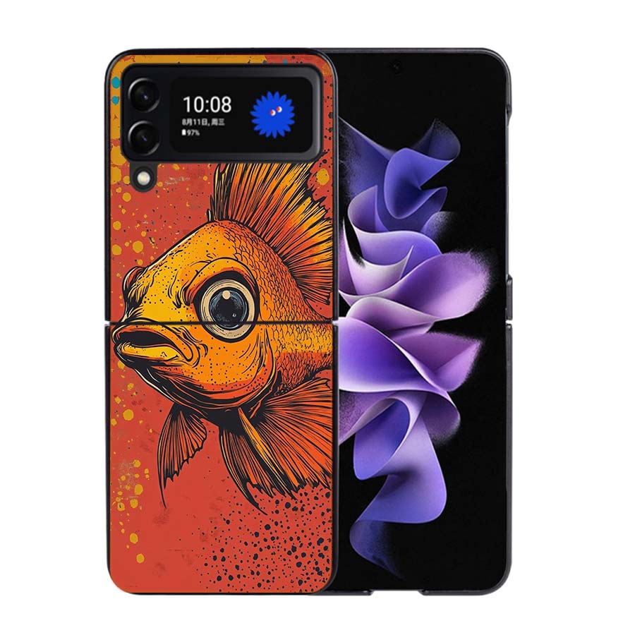 Pop Art Zeichenideen Fisch Handyhülle Für Samsung Z Flip 7 6 5G Galaxy Z Flip4 Z Flip5 Z Flip3 Hülle Schwarze Harte PC Schale Schutz