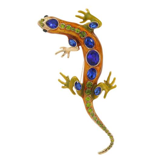 Vintage Reptile-shaped Brooch Exquisite Faux Crystal Pin Animal Shape Men Clothes Badge