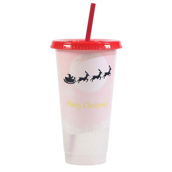 710ml Straw Cup with Lid Single-layer Christmas Magical Color Changing on Cold Cup for Trip