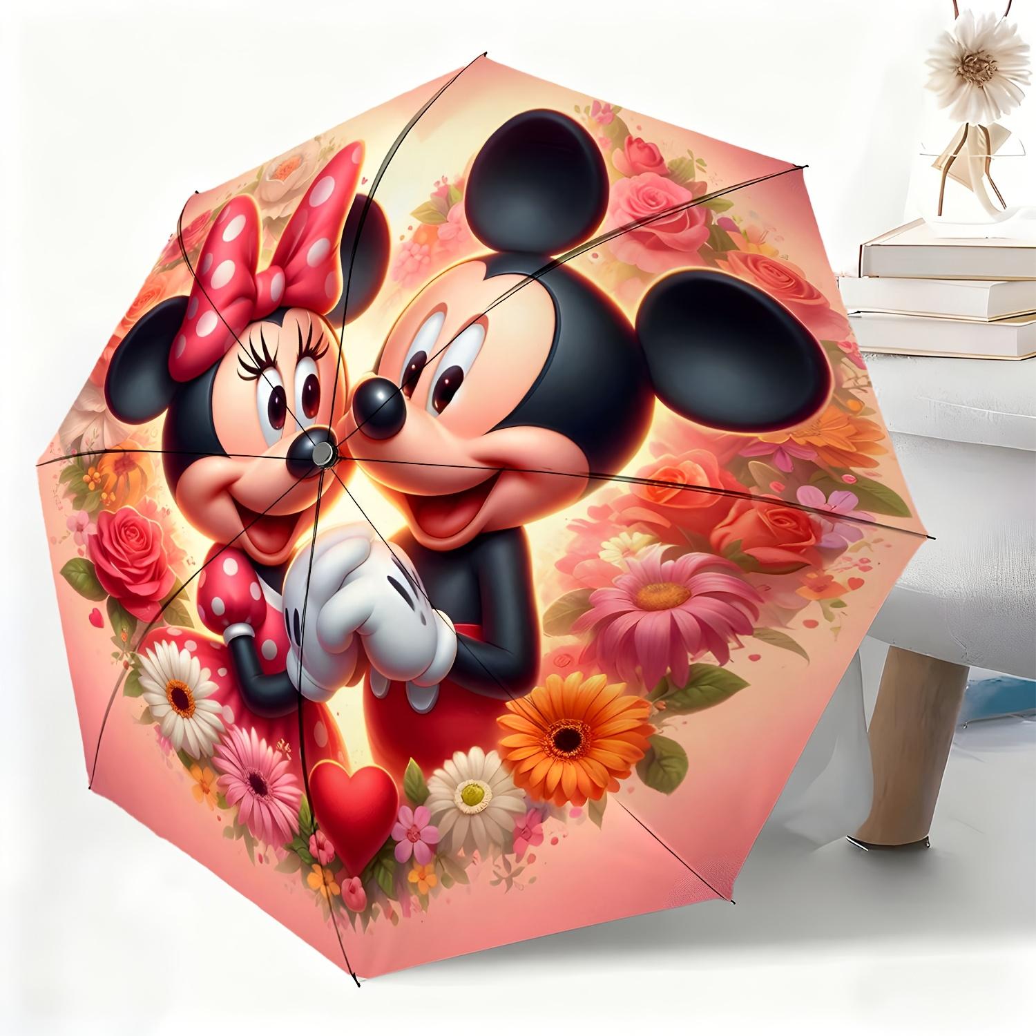 

1pc Disney Mickey and Minnie Mouse Cartoon Character Automatic Umbrella, All-Weather Umbrella Suitable for All Occasions, Port Iron&8K