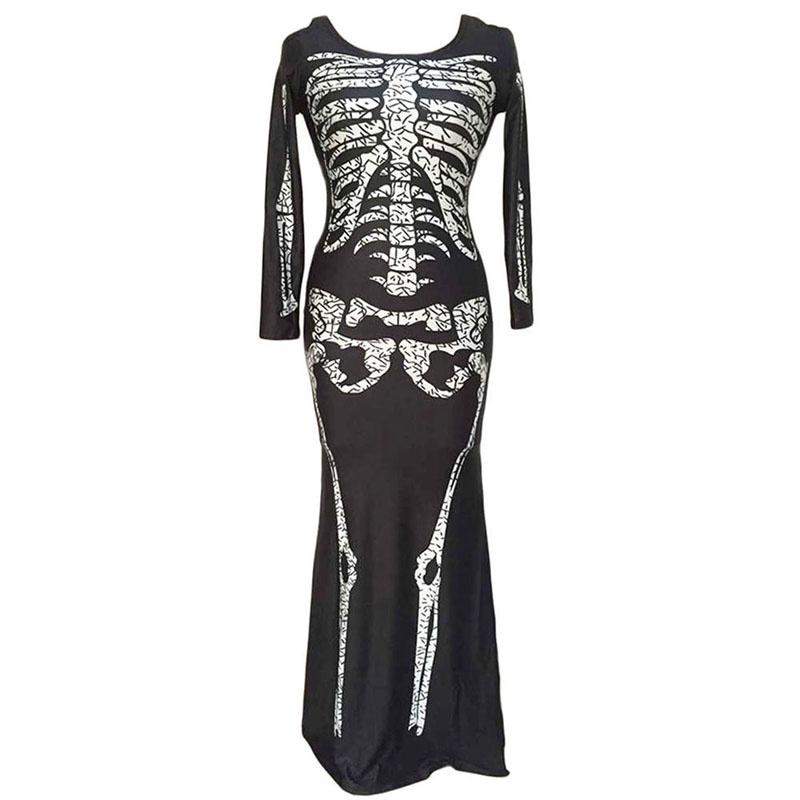 Plus Halloween Midnight Horror Vampire Skeleton Costume Long Fancy Dress Outfit For Spooky Events