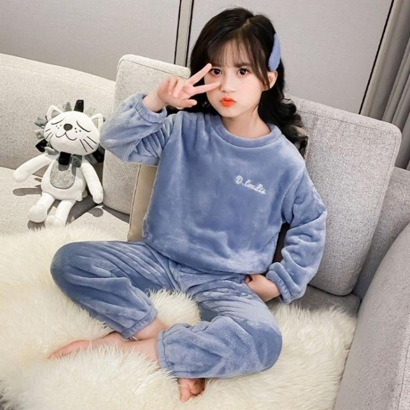 Pigiama a pullover in flanella e pile per bambini, caldo in velluto corallo per ragazzi e ragazze, abbigliamento da casa per autunno e inverno per bambini più grandi