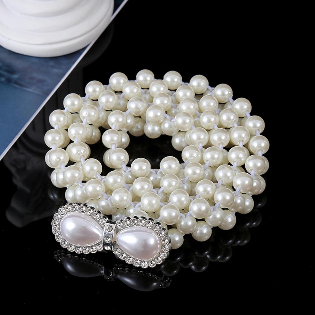 "Korean Style Rhinestone Pearl Waist Chain for Women – Fashionable, Sweet, Elastic Belt"