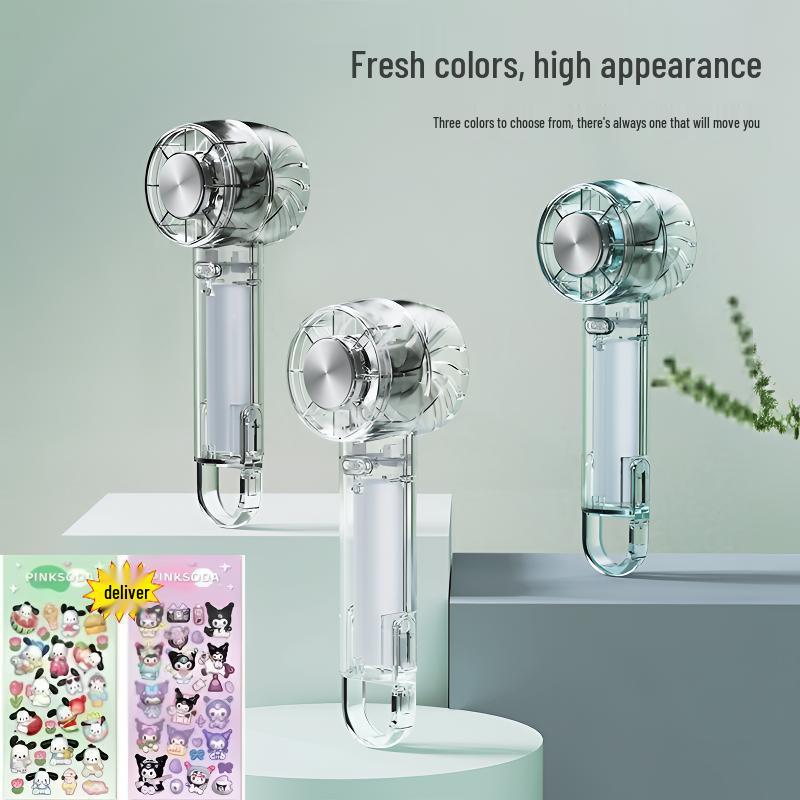 Portable Mini Rechargeable Fan with Transparent Ice Pack and Long Battery Life for Outdoor Cooling