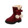Fashion Girls Cotton Boots Winter Kids Princess Snow Boots Sweet Hairball Bowknot Warm Children's Fluffy Ankle Boots Versatile