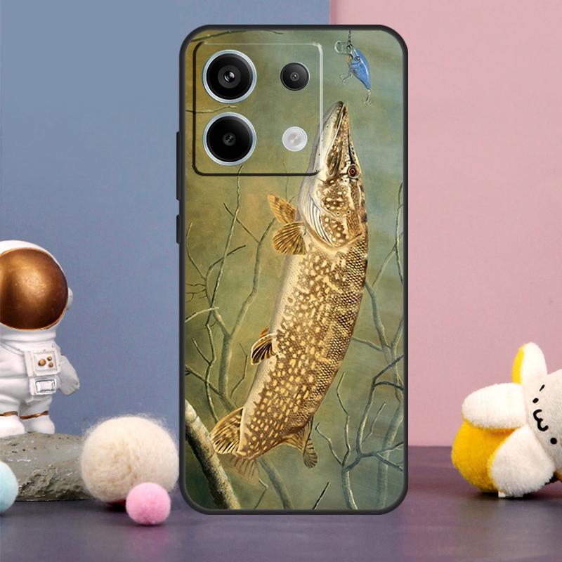 Pike Fish Fishing Lure Case For Xiaomi Redmi Note 14 9 10 11 12 13 15 Pro Plus Redmi 15 15C 14C 10C 12C 13C Cover