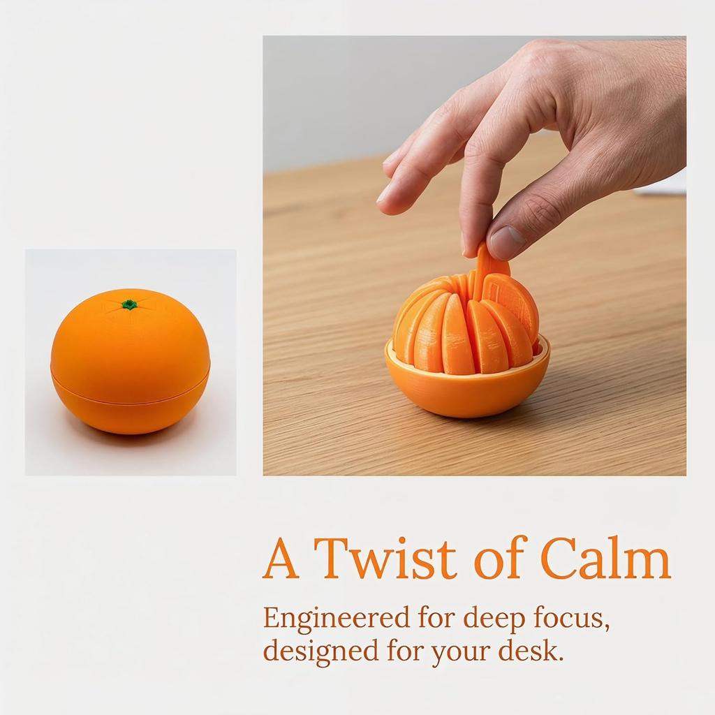 3D Printed Twisty Fidget Citrus With Smooth Rotation Realistic Orange With Sliding Slices Desk Ornament Deformation Ball
