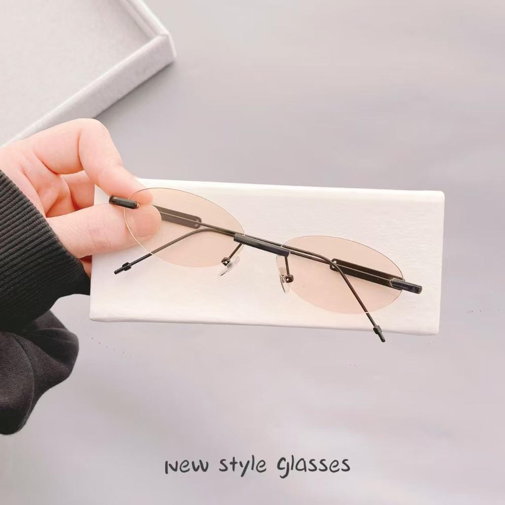 Oval Shape Rimless Sunglasses For Women Korean Stylish Anti-Glare Women Sun Glasses High Quality Men Sunglasses