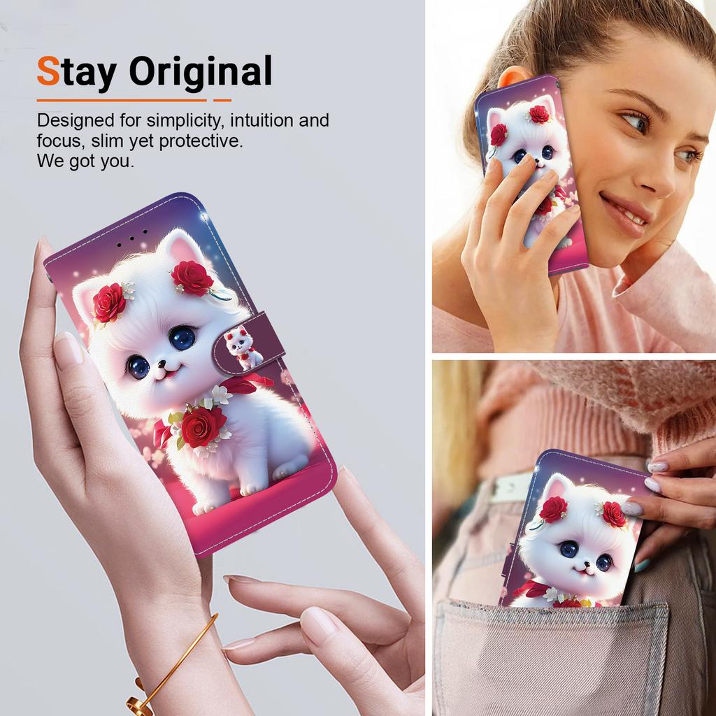 Handmade PU Leather Flip Case for Samsung Galaxy A25 (SM-A256E/A256B)- Anti-Slip Shockproof Cover with Wrist Strap & Heart/Rose Cat Designs