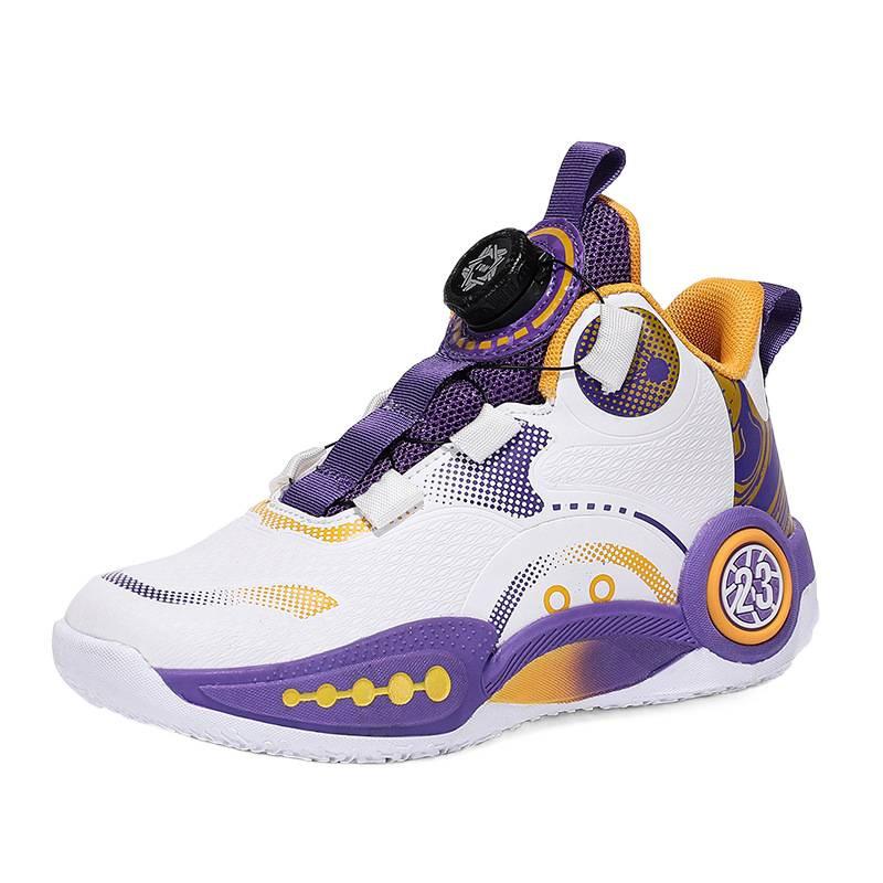 Children's Basketball Shoes Teen Leather Professional Sneakers Boys' Shoes Button Friction Sound Medium and Older Children's Sneakers