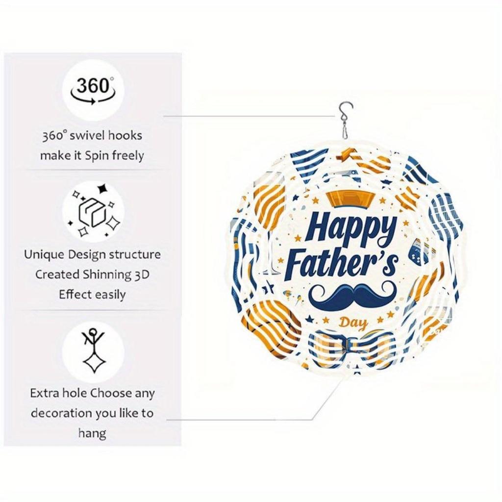 2D drehende Metall-Windspiel für Vatertag Außen-Dekoration mit Mandala-Sternen Ballons Schnurrbart-Design Kein Strom benötigt Gartenkunst Geschenk für Papa