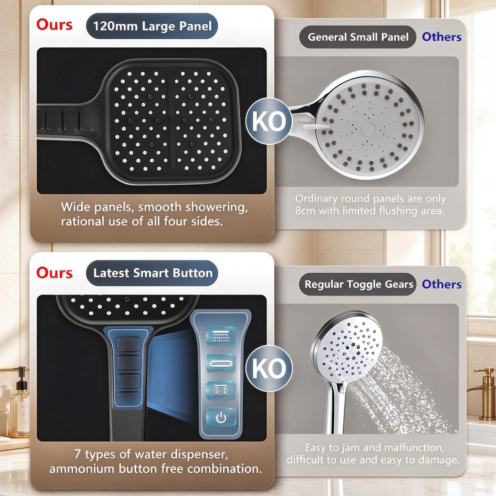 7 Spray Modes Square Handheld Shower Head High Pressure Boost One-Button Shut Off Anti-Clog Skin-Friendly Water Flow