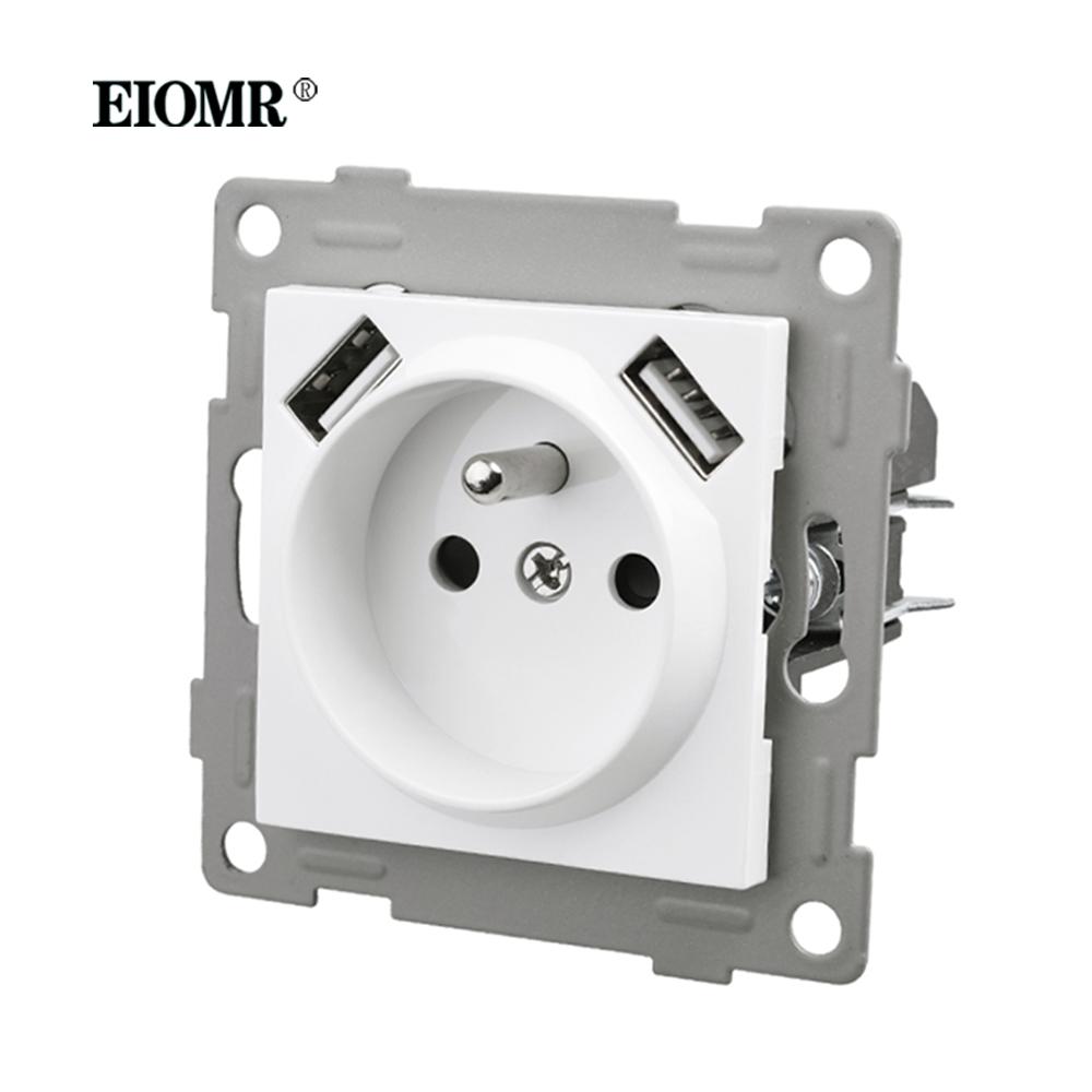 EIOMR EU Standard Wall Power Sockets White Crystal Glass Panel 16A Usb TV RJ45 Wall Switch Usb Outlets Module DIY for Round Box