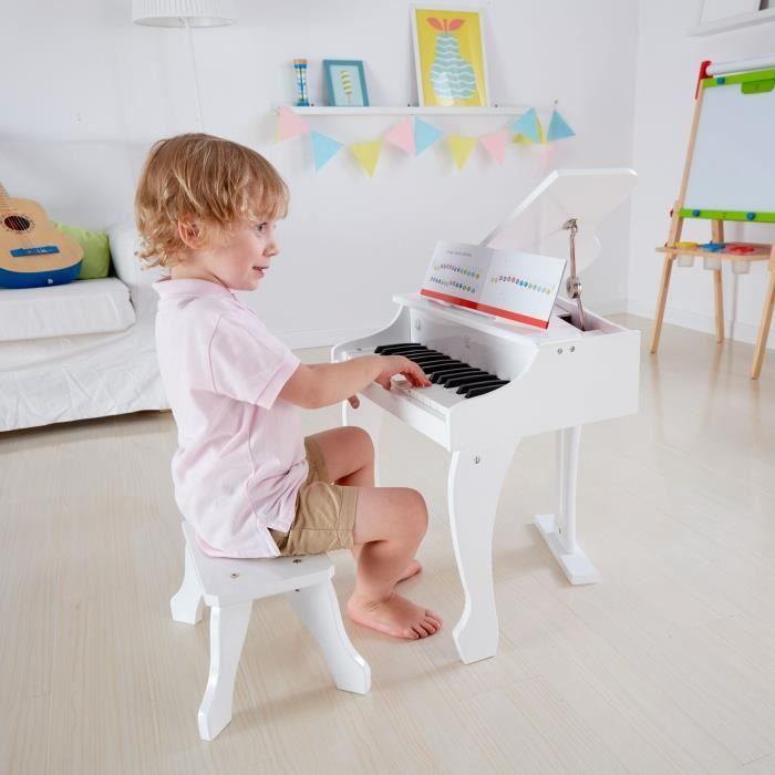 Piano jouet électronique en bois - HAPE - Blanc - 30 touches - Tabouret inclus