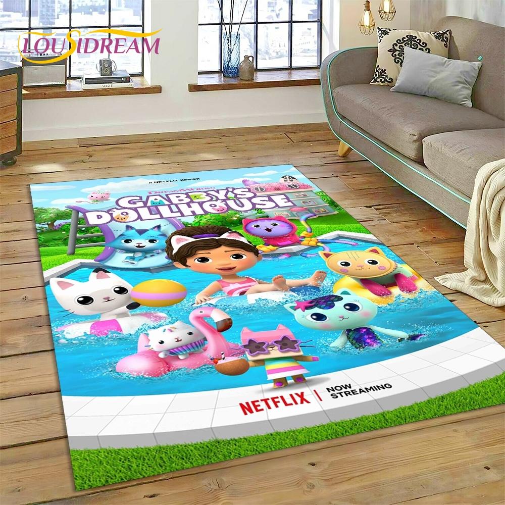 Cartoon Cute Gabbys Dollhouse Girl Rug Carpet for Living Room Bedroom Home Decor,Non-slip Decoration for Sofa Doormat Gifts Kid