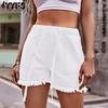 Moda feminina jeans casual cor sólida estampa shorts cintura alta