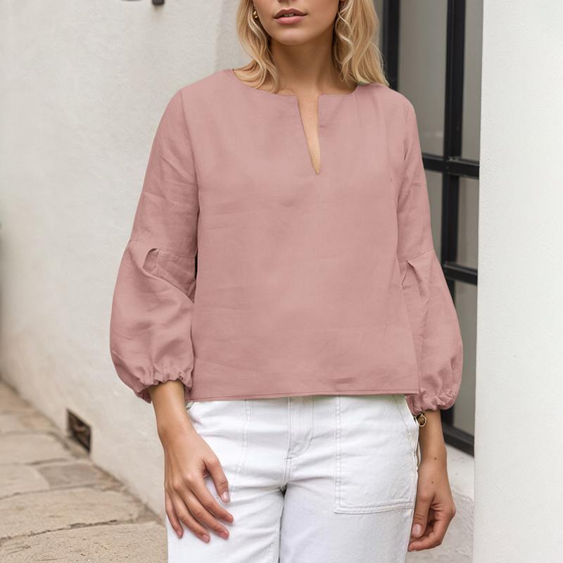 

ZANZEA Женская летняя блузка с V-образным вырезом, однотонная, с рукавами 3/4, свободного кроя 5XL розовый