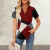 Maglietta da donna a maniche corte, casual, con scollo a V, pieghe sul petto, stampata e ampia