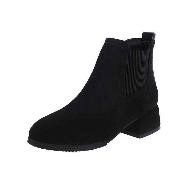 Krótkie botki elastyczna guma pojedyncze botki nowe damskie botki gruby obcas aksamit brytyjski wiatr lokomotywa buty Martin