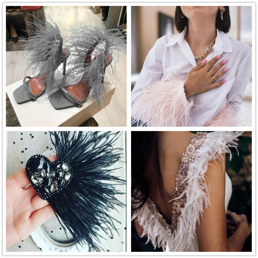 1 Meter Ostrich Feather Trim Trimming Natural Ostrich plumage Fringe Ribbon Lace for Wedding Party Dress Sewing Decoration plume