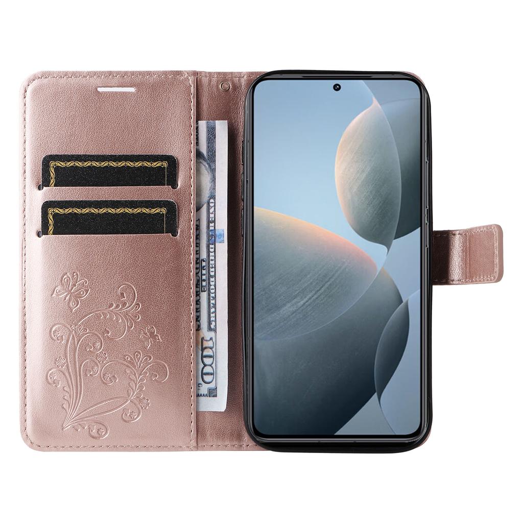 For Xiaomi 14T Wallet Case Floral Butterfly Imprinted Leather Phone Cover Stand