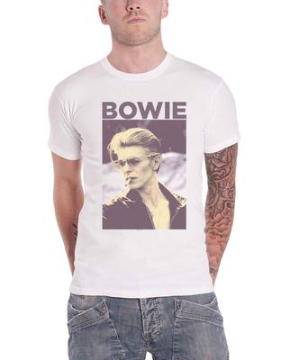 David Bowie T-Shirt Vintage Retro Raucherpose Logo Offiziell Herren Neu Weiß