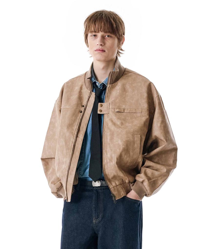 Secondmono Washed Faux Leather Blouson [Beige]_Sejk024Beige