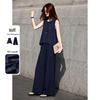 Lyocell Blend Sleeveless Shirt & Pants Set with Necklace