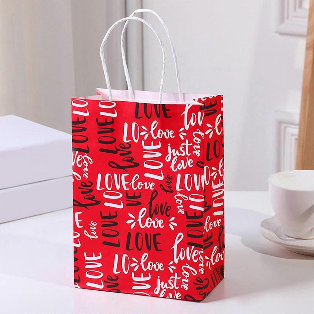 Valentine's Day Bags with Handle Heart Bags Wrap for Valentine's Day Wedding Birthday Paper Bag, A
