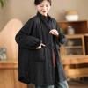 Women's Sand-Washed Linen Quilted Cotton Jacket with Large Pockets - Winter Mid-Length Style, Thickened and Warm.