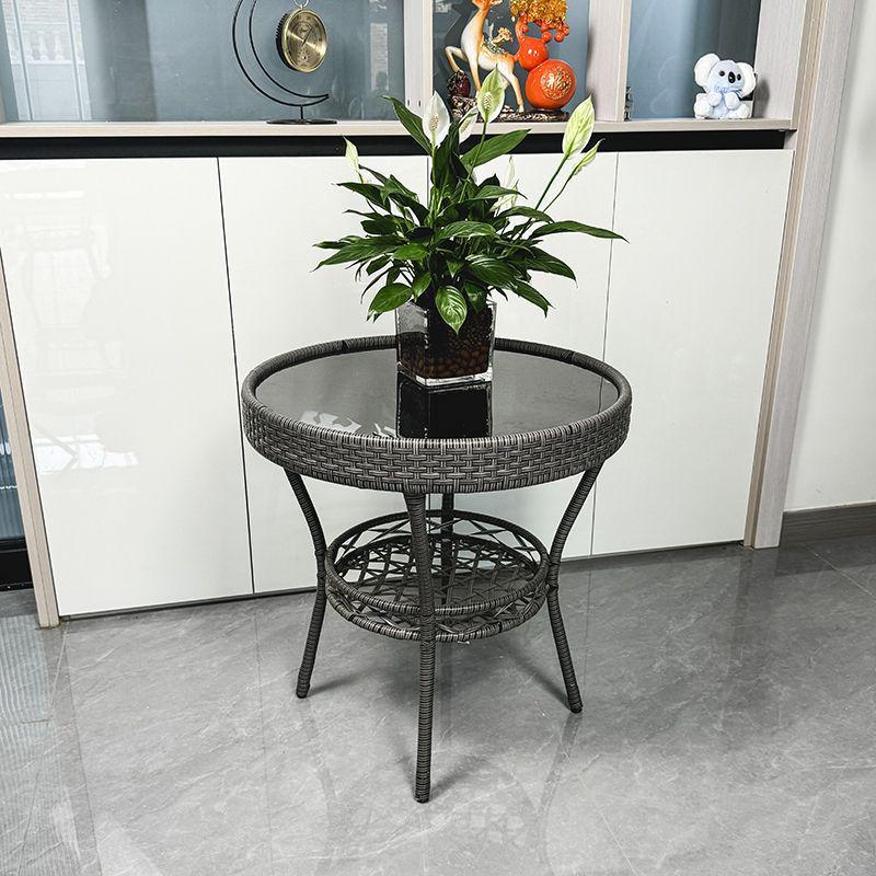 Rattan Woven Tempered Glass Coffee Table for Small Spaces - Handmade, Simple Design for Outdoor Balcony