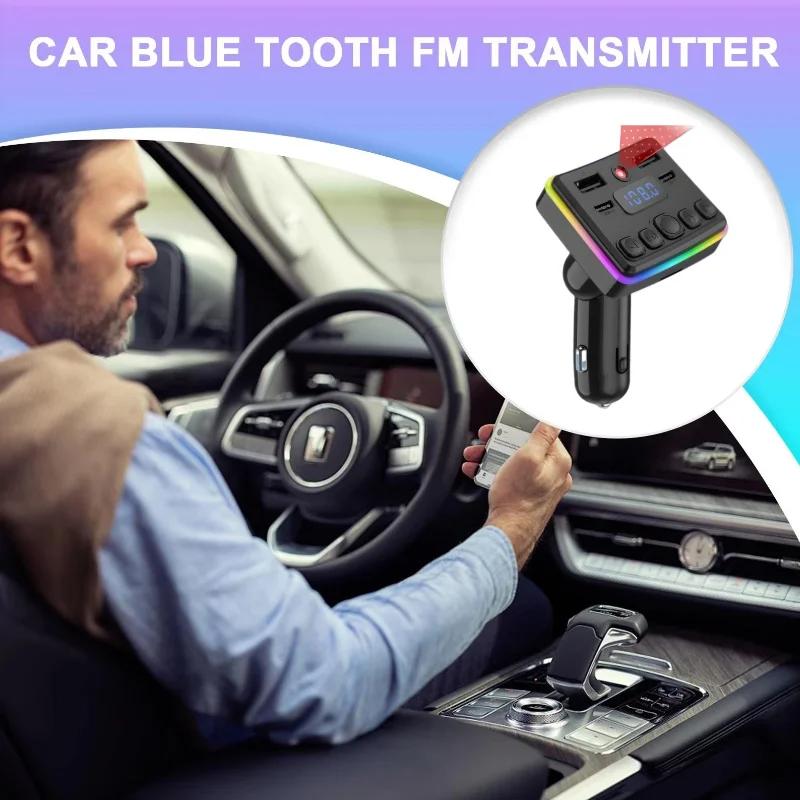 Autoladegerät FM-Transmitter Bluetooth 5.4 PD Typ-C Dual-USB Umgebungsplayer Freisprecheinrichtung MP3-Ladegerät Typ-C Kabellos mit Umgebungslicht