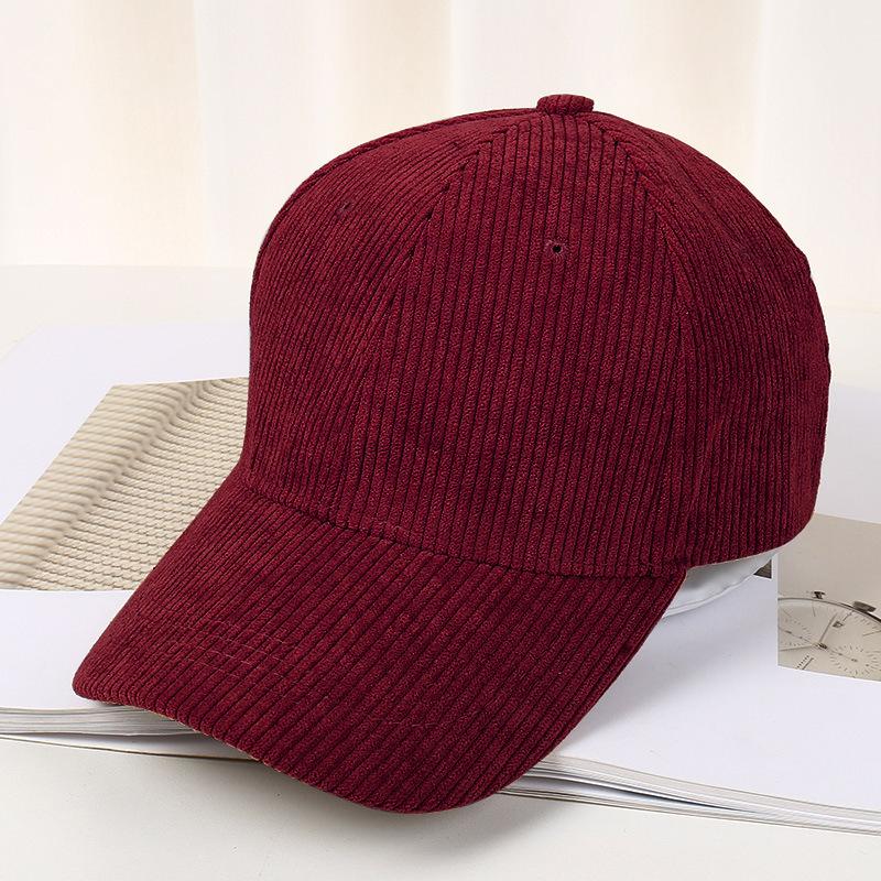Corduroy baseball cap solid color versatile vertical striped cap women's autumn and winter warm casual hat spot