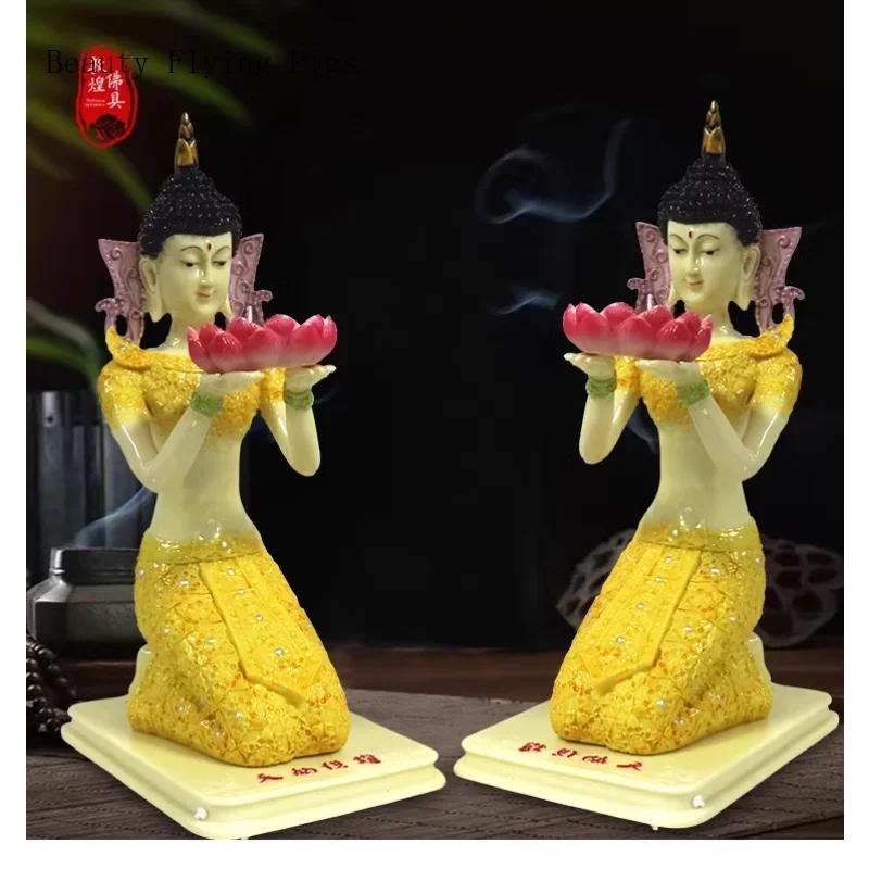 1 Pair Resin Dunhuang Fairy Lamp Holders Chinese Lotus Buddha Front Lamp Holder Offering Feng Shui Ornaments Candlestick Holder