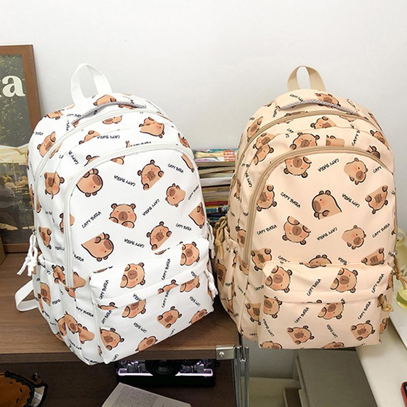 Large Capacity Lightweight Backpack Cartoon Capybara School Bag Student Schoolbag Adjustable Straps Backpack Gifts