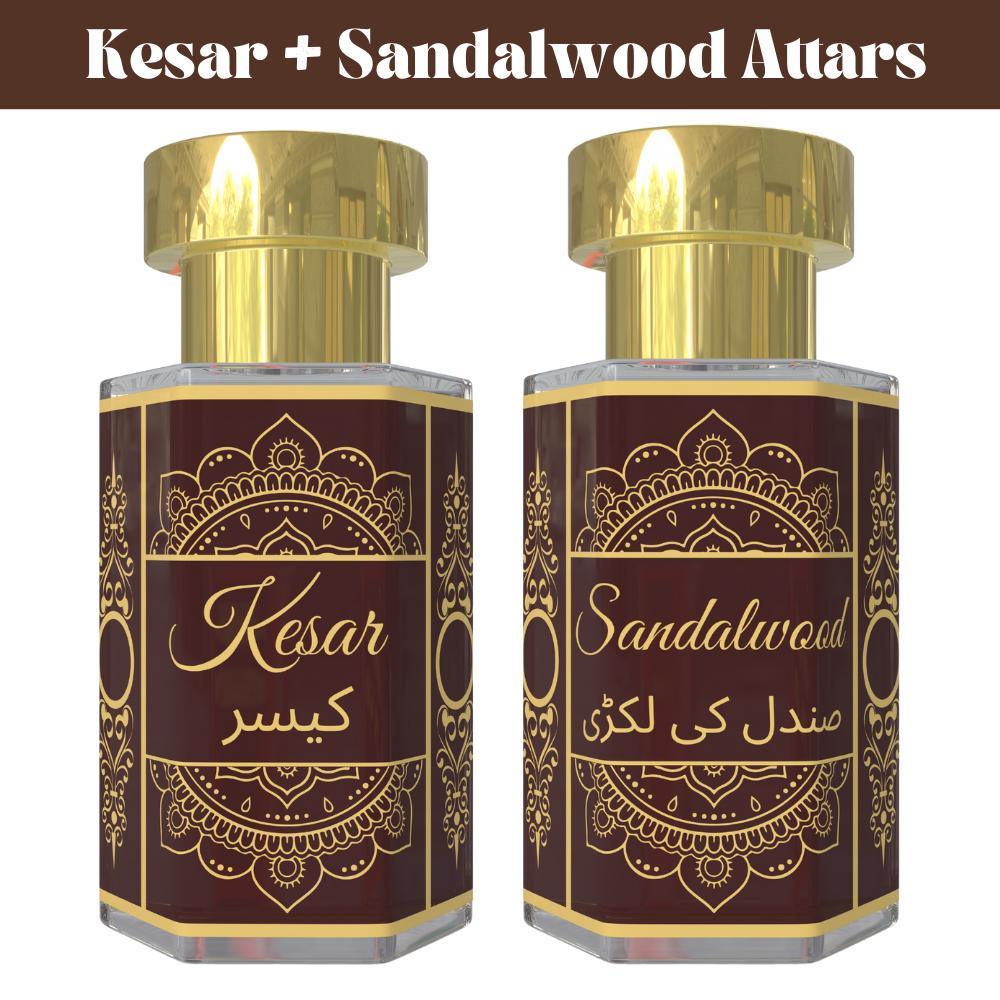Комбо из аттаров Кесара и Сандала – Теплые пряные и мягкие древесные ароматические масла | Безалкогольный унисекс набор парфюмов-роллеров | 2 x 6 мл Pack= 6ml