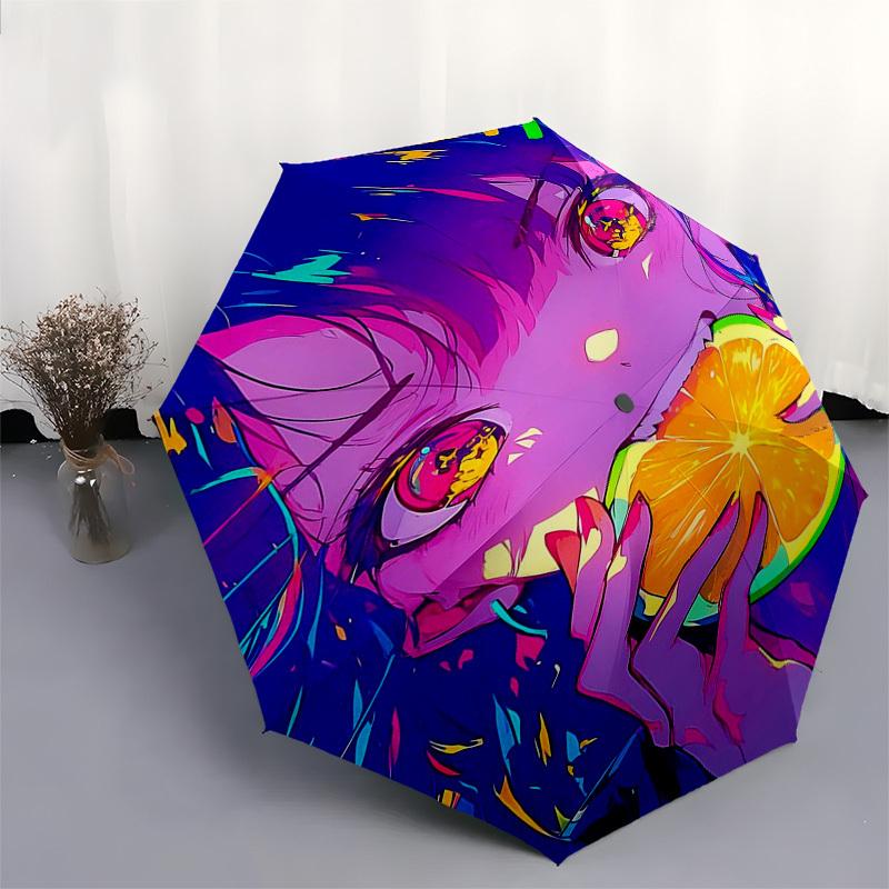 1pc Colorful Anime Character Outdoor Umbrella - Automatic Opening/Closing, Portable 3-Fold Design, 8-Bone Iron Frame, Perfect Gift for Fans, Trav