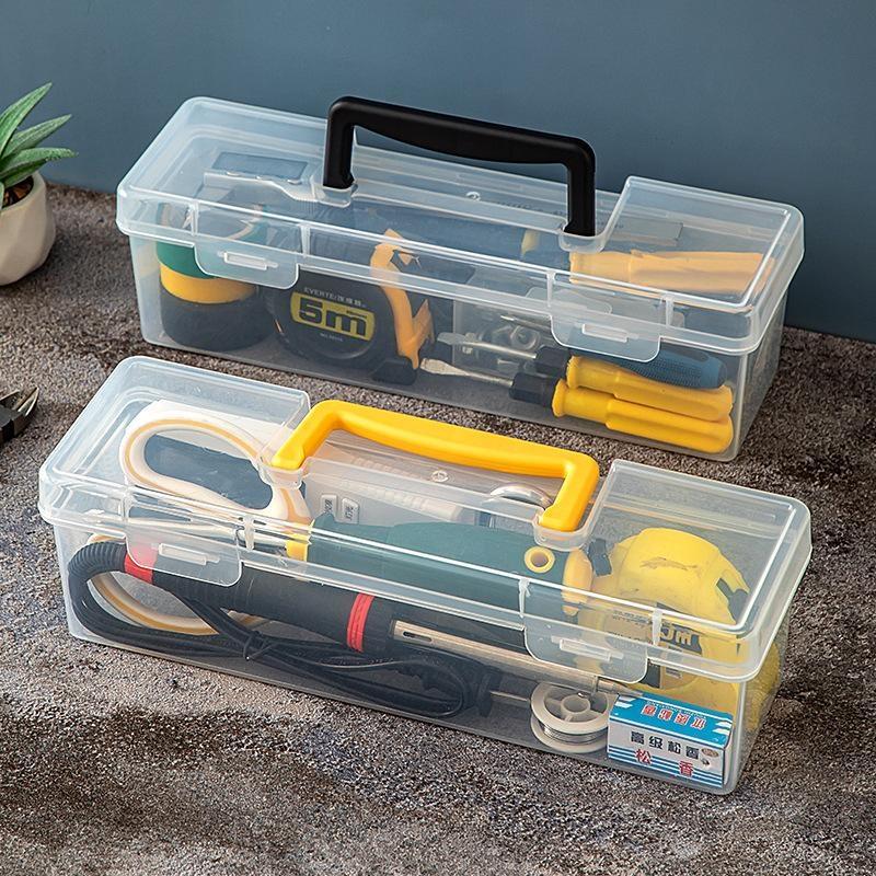 1Pcs Portable Large Capacity Transparent Handheld Toolbox Thickened Plastic Hardware Tool Storage Box With Handle