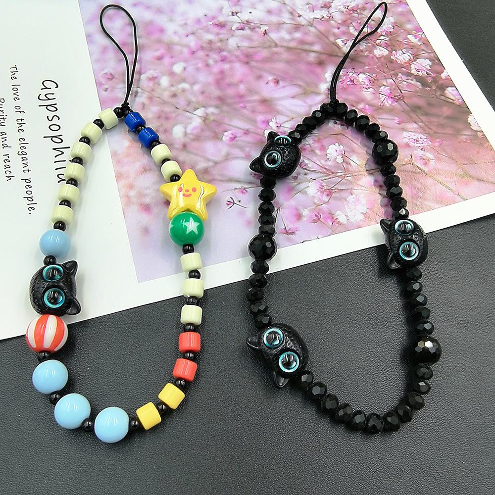 

Monster Cat Mobile Phone Beaded Wrist Lanyard with Anti-Fall Pendant