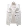 Women's Fashion Solid Color Sleeveless Pocket Short Style With Frayed Edges And Holes Cardigan Vest Jacket