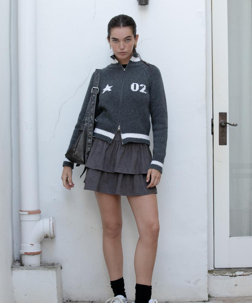 Dimanche Suede Ruffle Mini Skirt (Grey)
