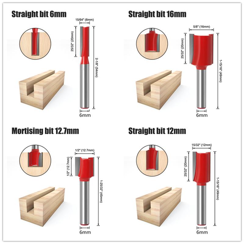 15pcs 1/4inch 8mm 6mm Router Bit Set Trimming Straight Milling Cutter for Wood Bits Tungsten Carbide Cutting Woodworking
