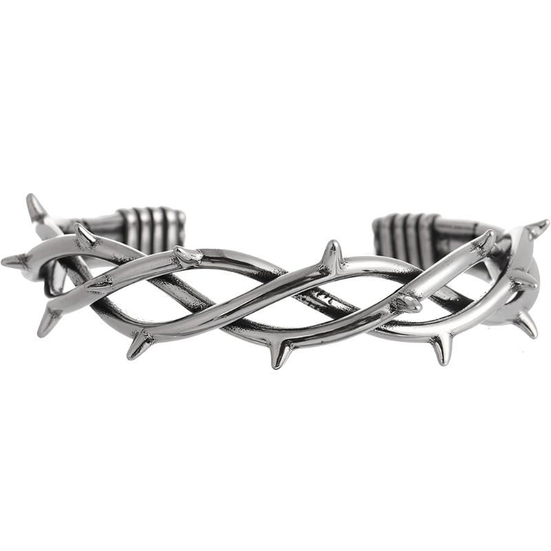

Gothic Inspired Thorn Punk Bracelet Stainless Steel Adjustable Sizing Open Bangle Accessory for Women and Men