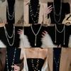 Diamond Water Drop Pearl Beaded Necklace Autumn and Winter French Light Luxury Sweater Chain Fashionable Versatile High-end Jewelry