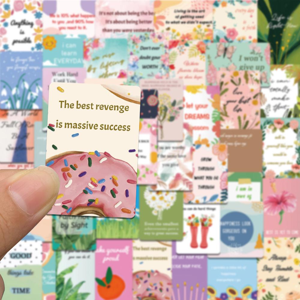 10/30/52pcs Colorful Inspirational English Phrase Stickers Aesthetic Cartoon Label Sticker Notebook Phone Luggage Decals Packing