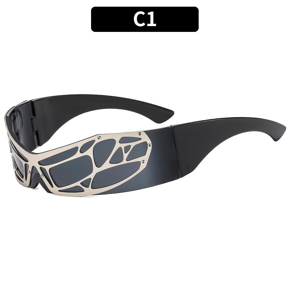 New Fashionable Wrap-Around Y2K Technology Futuristic Sunglasses Metal Reticulated Sunglasses Party Funny Trendy Glasses