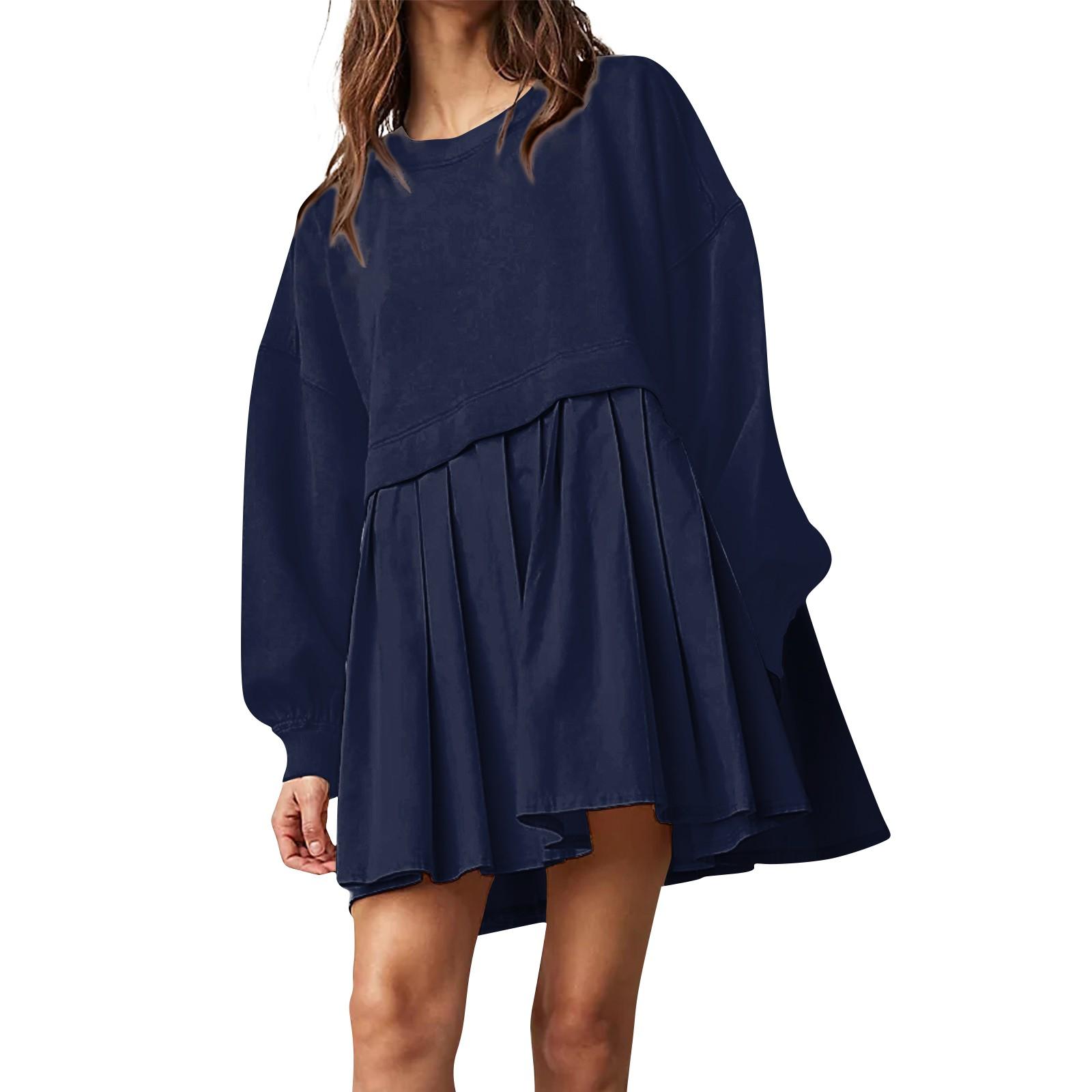 

Женское платье-толстовка большого размера с длинным рукавом в стиле пэчворк, пуловер, топы, платье-толстовка XS