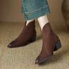 Fashion NEW Autumn/Winter Women Boots Pointed Toe Chunky Heel Shoes Genuine Leather Shoes for Women Casual Zip Ankle Boots Western Boots
