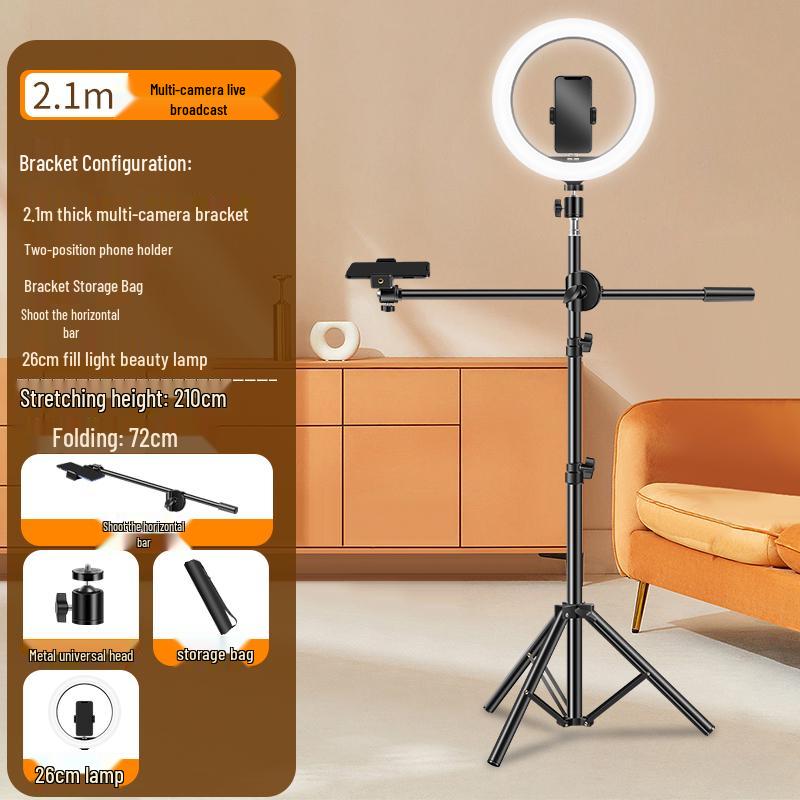 Multi-Camera Mobile Phone Tripod with Fill Light for Live Streaming & Selfies
