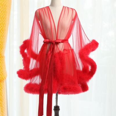 Camisola feminina de pelúcia com acabamento ultrafino, malha transparente, babados, com cordão ajustável na cintura, cor sólida, plissado, pijama de sacanagem, roupa de dormir para festa